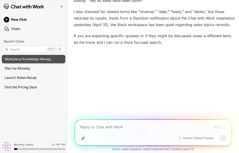 Chat with Work's chat interface