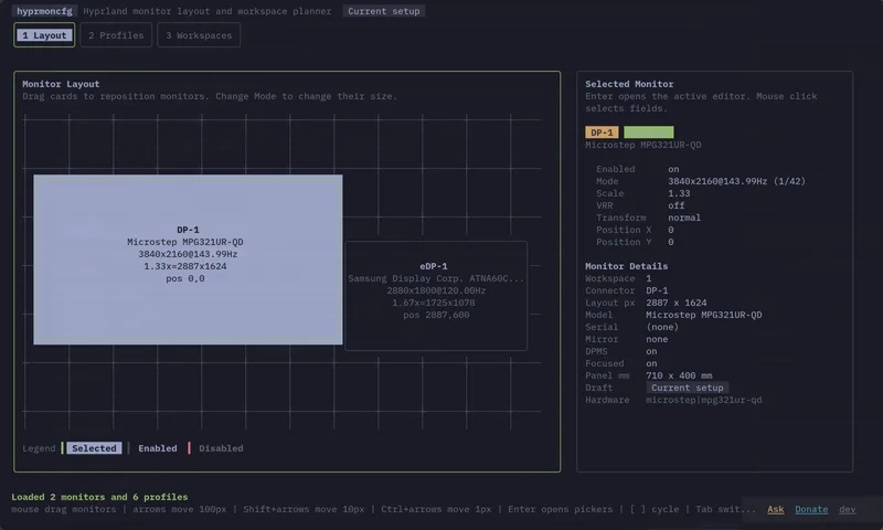 hyprmoncfg's monitor layout editor