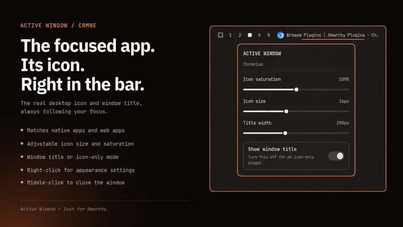 Active Window showing the focused app's icon and appearance controls