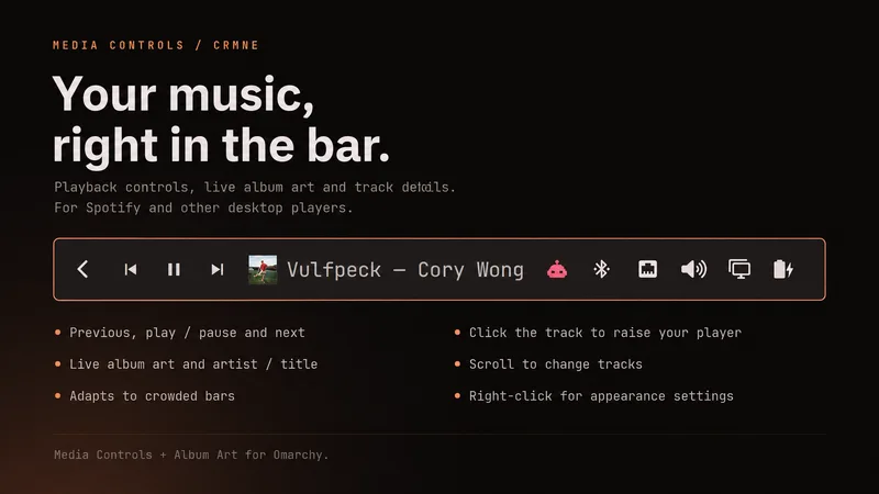 Omarchy media controls with album artwork and track details